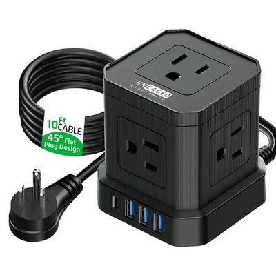 Cube Power Strip, Surge Protector, 10ft Extension Cord, 5 Outlets, USB