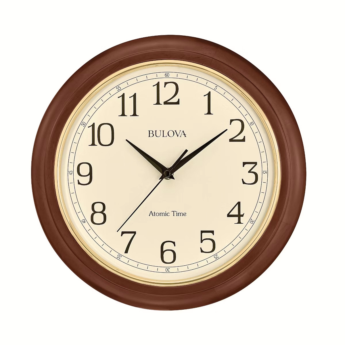 Bulova Clocks Atomic Time Analog Quartz Wall Clock, Warm Brown Cherry