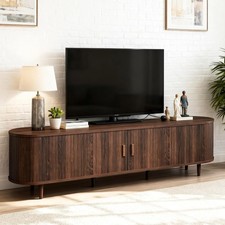 70" Mid Century Modern TV Stand Wood TV Consoles W/ Sliding Doors Power Outlet