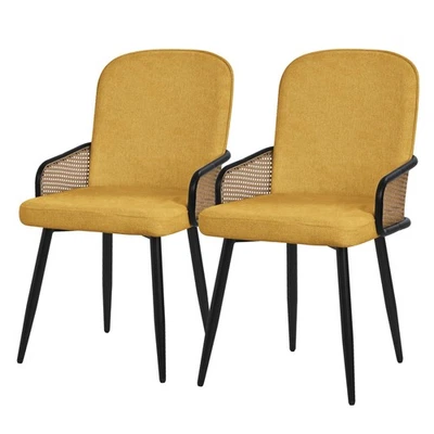 2 Sillas de comedor mostaza asiento con respaldo, reposabrazos con aspecto ratán - Imagen 1 de 4
