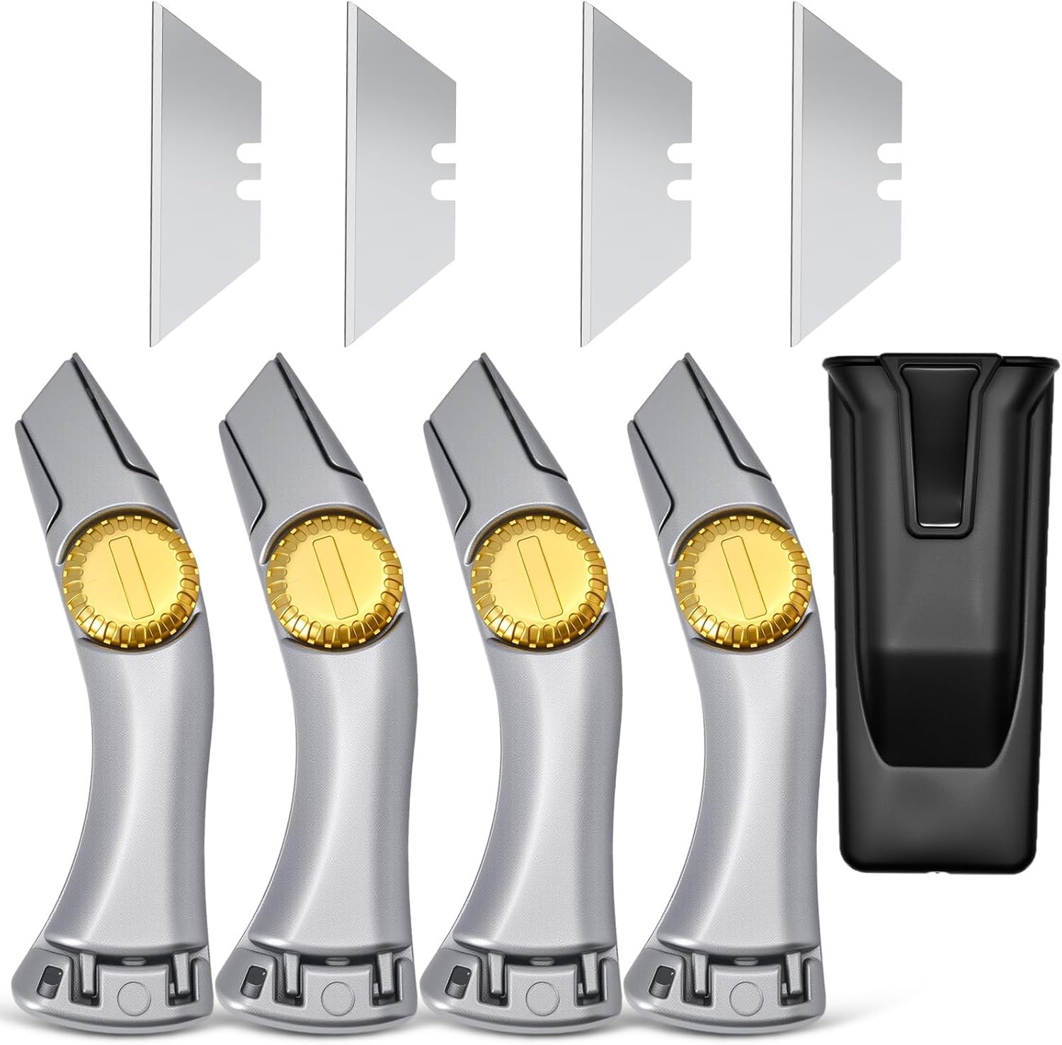 4 Pcs Silver Fixed Blade Roofing Knives with Replacement Blades, Vinyl 