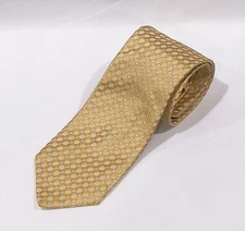 Ike Behar New York Men's Necktie Tie 100% Silk Gold Light Blue Geometric Pattern