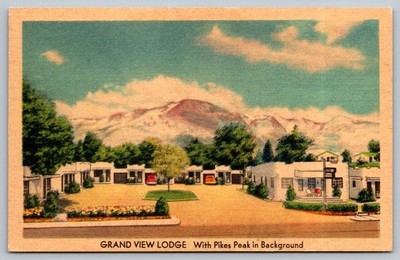 Vintage Grand View Lodge Postcard with Pikes Peak Colorado Scene