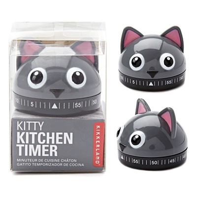 Kikkerland Kitty Cat Kitchen Timer  60 Minutes Count Down Clock Ideal for Cook