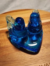 Leo Ward Signed Blue Bird of Happiness Glass Heart Base Large 5  VTG