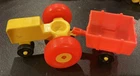 Vintage Fisher Price Little People Farm Yellow Tractor With Orange Trailer Wagon