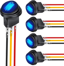 5Pcs Waterproof round Rocker Toggle Blue LED Switch 12V 20A 3 Pin on off SPST fo