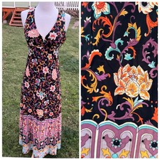 Vtg 70’s Put On California Maxi V-neck Dress Floral Paisley Groovy Size S Purple