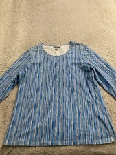 Christopher & Banks Women Striped 3/4 Sleeve Crew Neck T-Shirt Blue Size XL