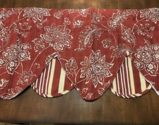 Waverly Williamsburg Peak A Boo Valance colonial red floral, striped under skirt
