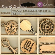 Cartographer, Wood Embellishments PRIMA MARKETING INC. 24 Pieces - 572891
