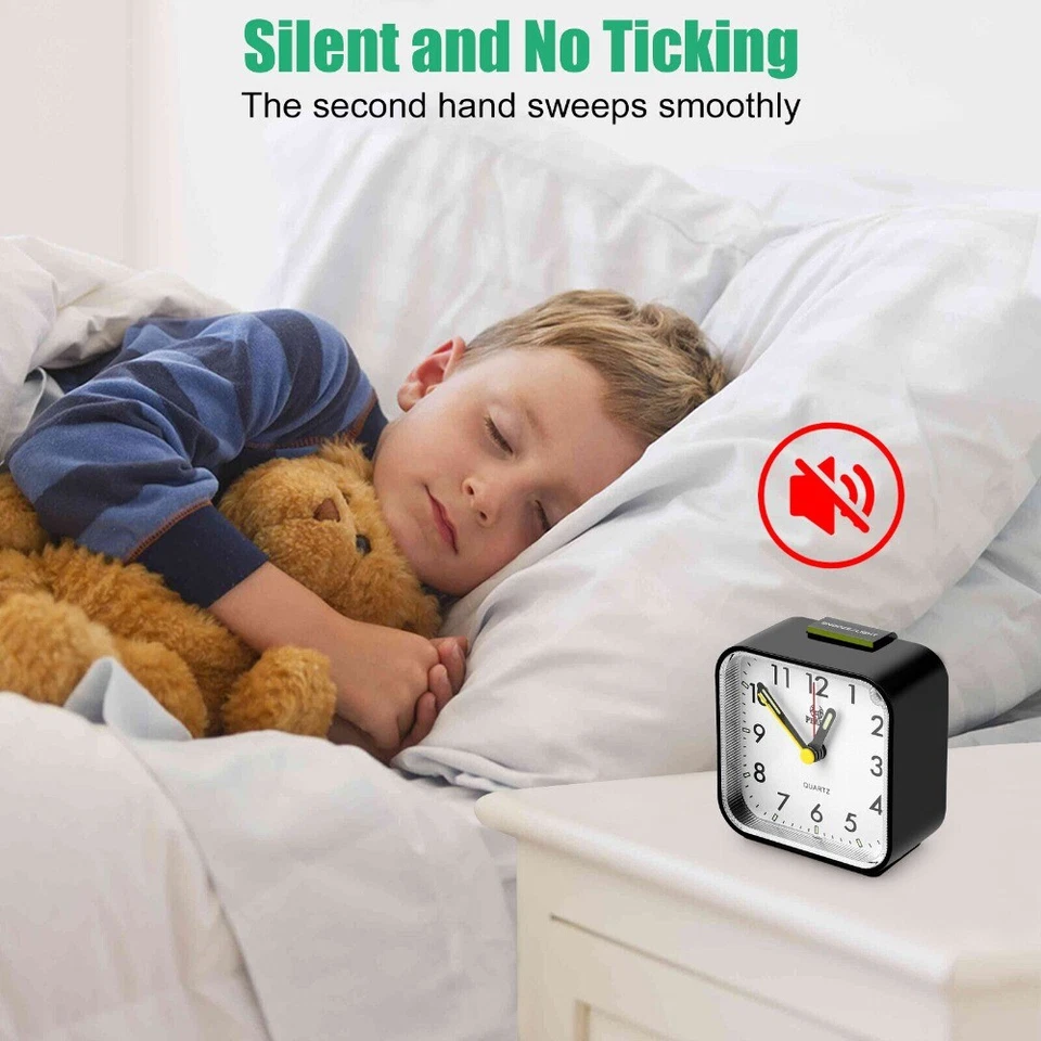 LED Desk Alarm Clock Nightlight Snooze Quiet Non Ticking Battery Powered Bedroom - Image 4 of 4