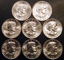 1979 PD 1980 PDS 1981 PDS Susan B Anthony BU Dollar US Mint Cello Run 8 Coin Set