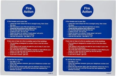 Caledonia Signs 21438E Fire Action Notice Stay Put for Flats Sign-2PACK