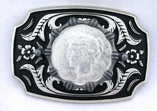 Silver Color Southwest Western REAL 1922 Peace Silver Dollar Belt Buckle EPBB93
