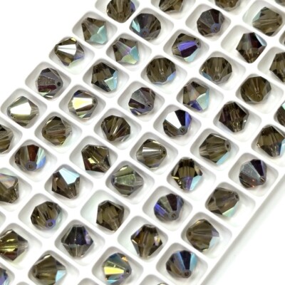 Czech Bicone Crystal Beads Preciosa Black Diamond AB grey 8mm Rondelle Diamond