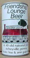 FRIENDSHIP LOUNGE BEER ss CAN with BUILDING, Schell, New Ulm MINNESOTA 1978 1/1+
