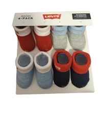 4 Pack Levi's Booties 0-6 Months Socks Baby Infant Boys Girls Red Black NEW