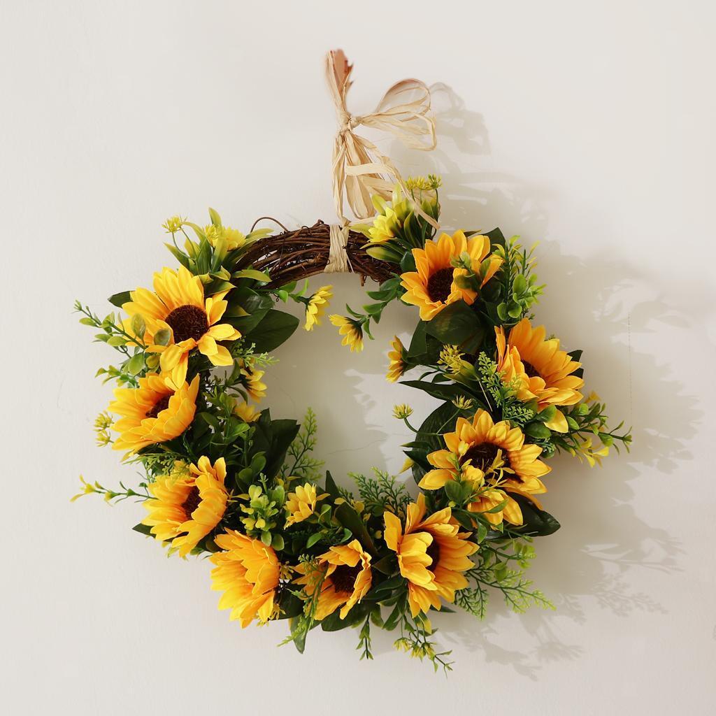 Realistic Simulation Rattan Sunflower Wreath Door Flower Wreath Home