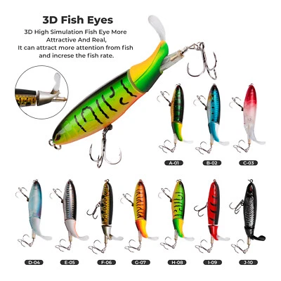 Topwater Floating Fishing Lures Rotating Tail Surface Crankbaits Whopper Plopper