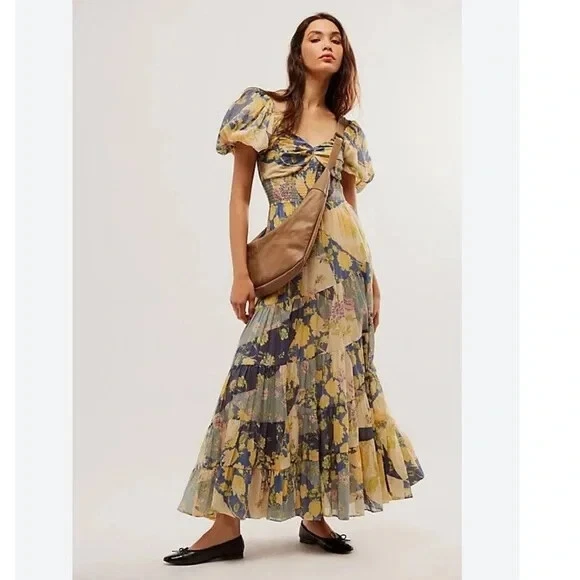 NEW, Free People Sundrenched Short Sleeve Maxi Dress in multi SZ XL #MD862 - Image 3 of 4