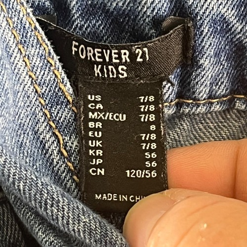 Forever 21 Kids Overalls Bib 7/8 Blue Denim Farm Utility Wear EUC - Picture 2 of 6