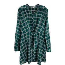 NEW Blu Pepper green white plaid preppy tie shirt dress large