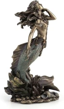 Beautiful Mermaid Rising from Sea Statue Sculpture Nautical Figurine Decor Bronz
