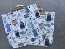 Handmade Cotton Canvas Large Grocery Bags (set of 2) Coffee Theme