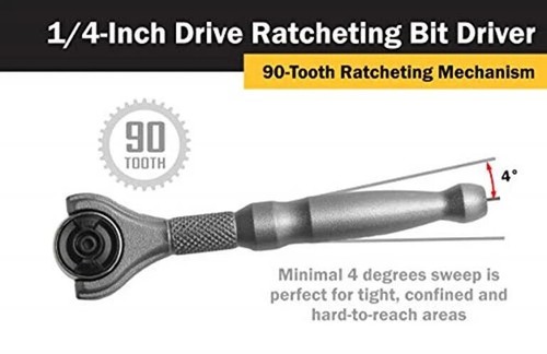Titan 11318 1/4-Inch 90-Tooth Swivel Head Micro Bit Driver - Silver - Picture 5 of 7