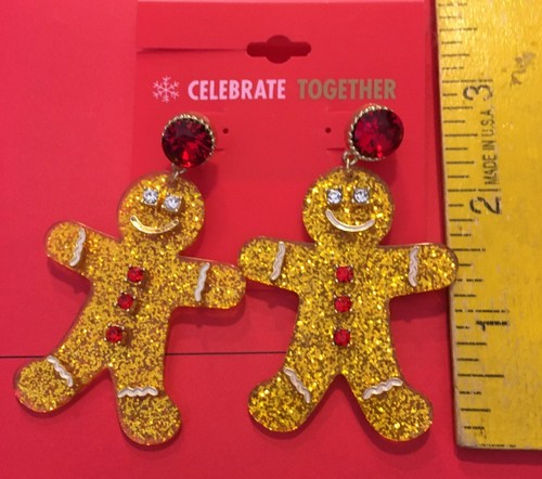 Celebrate Together Gingerbread Man Boy Earrings Christmas Holiday Dangle NEW - Picture 3 of 3