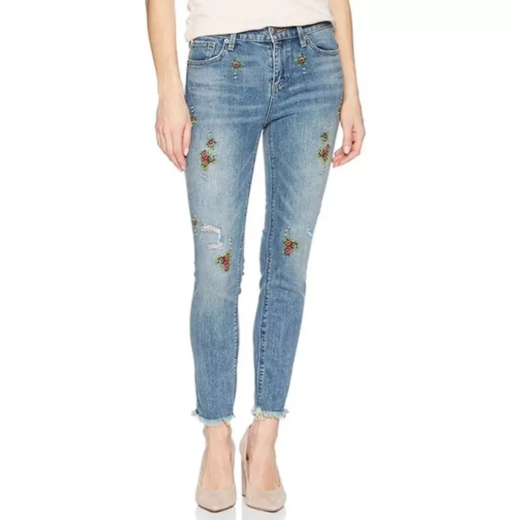 Lucky Brand Ava Skinny Ankle Gallup Embroidered Floral Distressed Jeans Sze 4 27