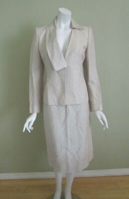 Brioni Made in Italy Beige Asymmetric Lapel Pencil Skirt Suit Size 42/44 $3795