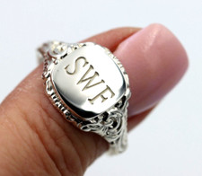 Size W Genuine Solid Sterling Silver Square Engraved Signet Ring  Engraving