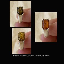 BALTIC GREEN or HONEY AMBER STERLING SILVER HANDMADE UNISEX RING