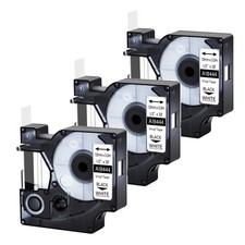 3PK 18444 Black on White IND Vinyl Label 1/2" for DYMO Rhino 1000 5000 5200 Tape