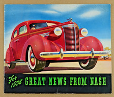 1938 Nash Motors Sales Brochure Great News Ambassador Six Eight Pre-war Art Deco