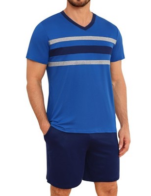 Herren Sommer Kurz Schlafanzug Nachtwäsche Kurzarm und V-Ausschnitt T-Shirt