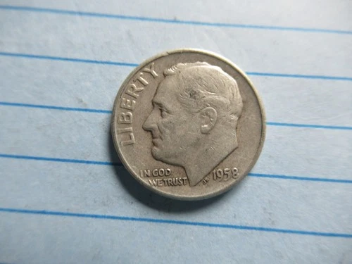 1958 D Silver Roosevelt Dime VF Free Shipping r