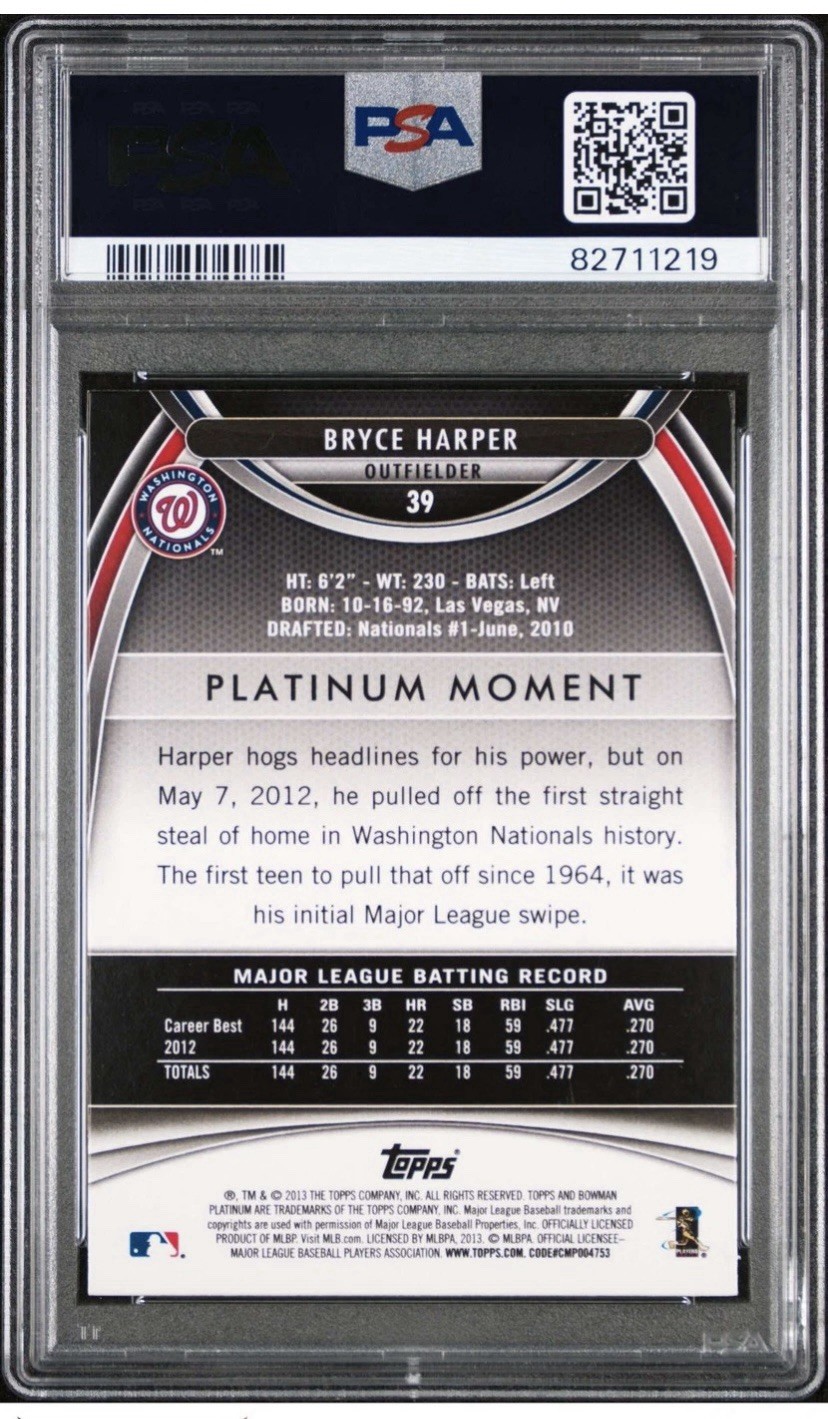 2013 BOWMAN'S Platinum GOLD # 39 - BRYCE HARPER - PSA 6 Phillies view 2