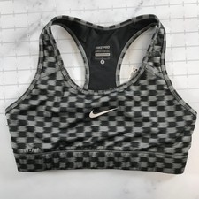 Nike Sports Bra Womens Small Gray Pro Dri-FIT Racerback Check Print Logo