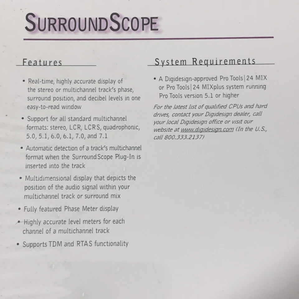 Vintage Digidesign Surround Scope TDM and RTA Plugin Software Sealed in Box - Image 3 of 4