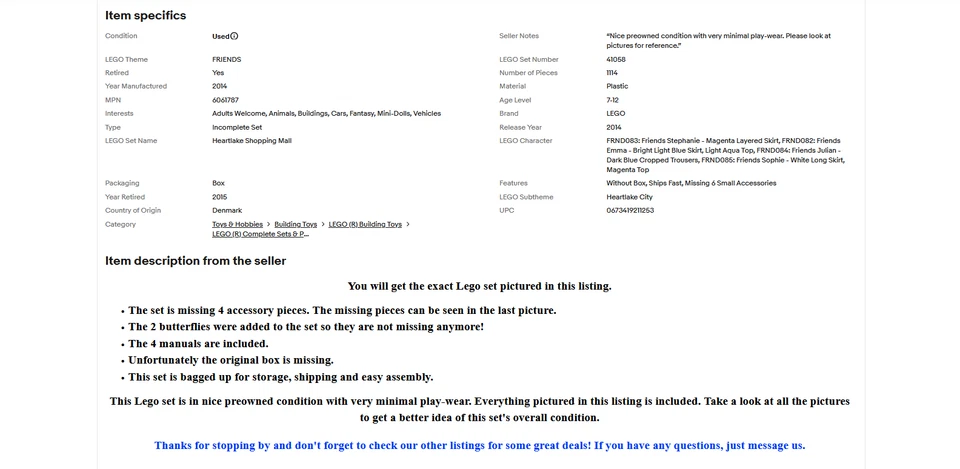 LEGO - 41058 - Heartlake Shopping Mall - Missing 4 Tiny Accessories - Ships Fast - Image 2 of 4