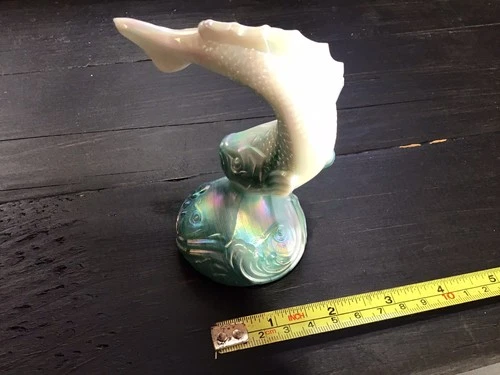 Fenton Blue Carnival Iridescent Glass Fish Figurine Leaping Trout Vintage