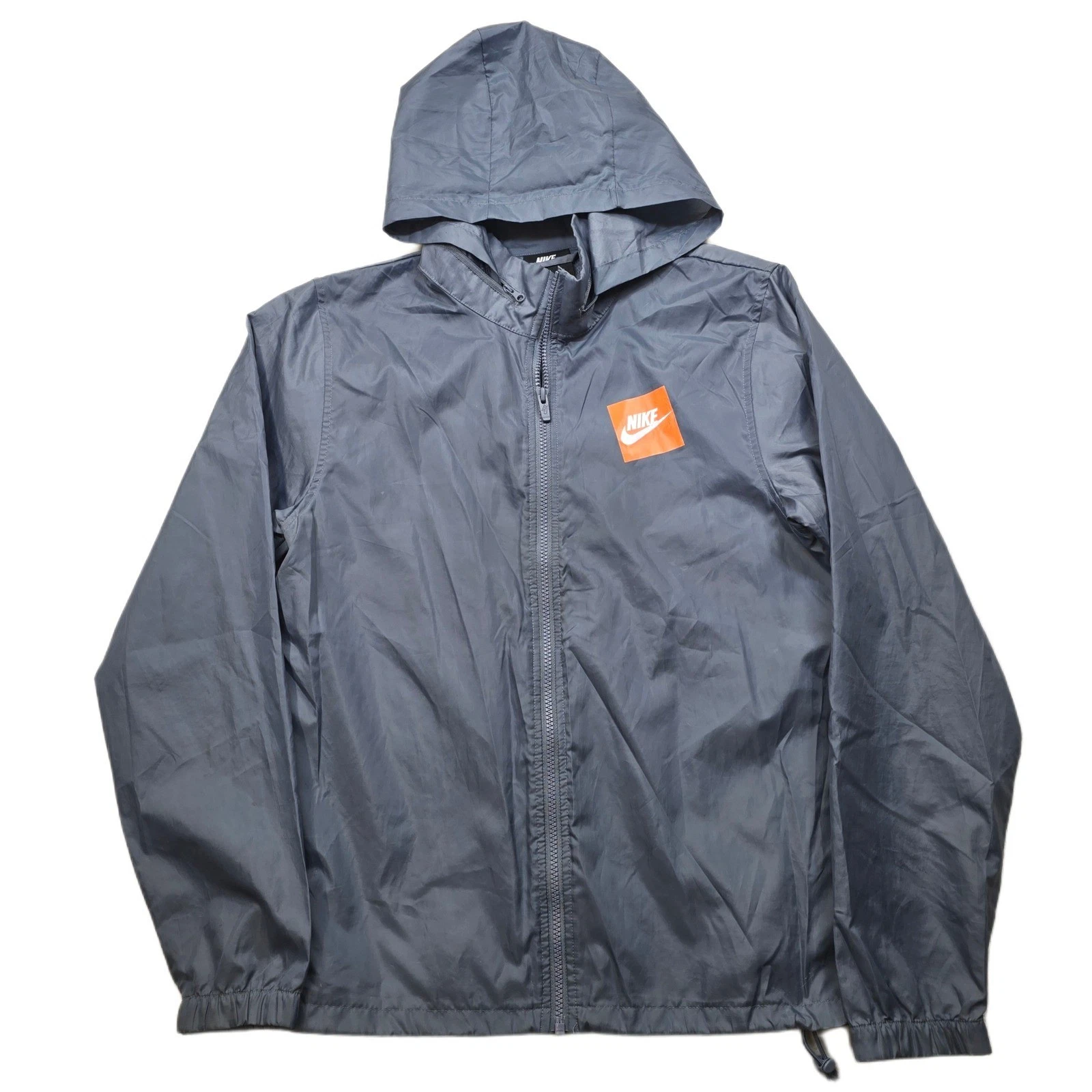 Nike Hooded Windbreaker Jacket Mens Small Gray Just Do It Logo Back