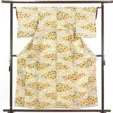 Clearance Recycled Silk Komon Kimono, Pale Yellow, Ladies S