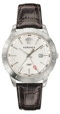 Versace Watch Univers VEBK00118 Steel 43mm White Dial Brown Leather GMT WR