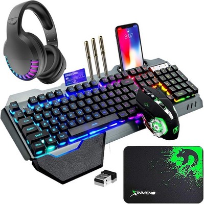 RGB Wireless Gaming Keyboard & Mouse with Bluetooth Headset Kit - Ergonomic Desi
