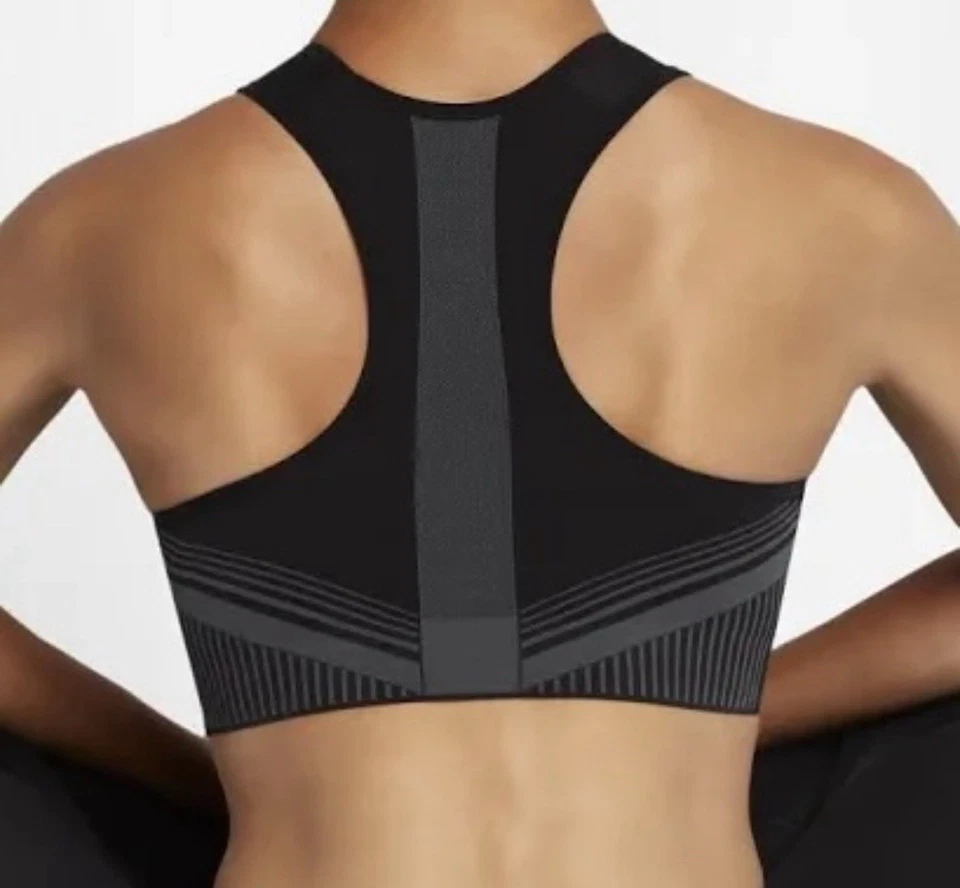 Sujetador deportivo Nike FE/NOM Flyknit sin relleno S gris negro compresión inalámbrica Foto 3 de 4