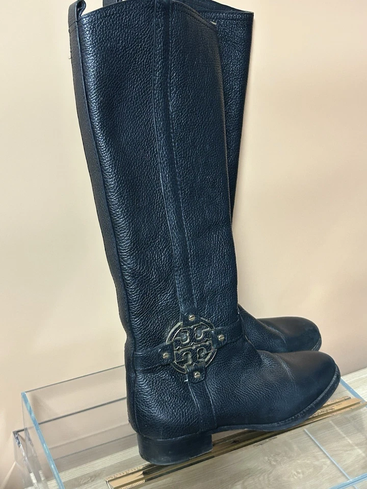 Botas de equitación altas Tory Burch para mujer de cuero Amanda talla 7,5 negras ecuestres Foto 2 de 4